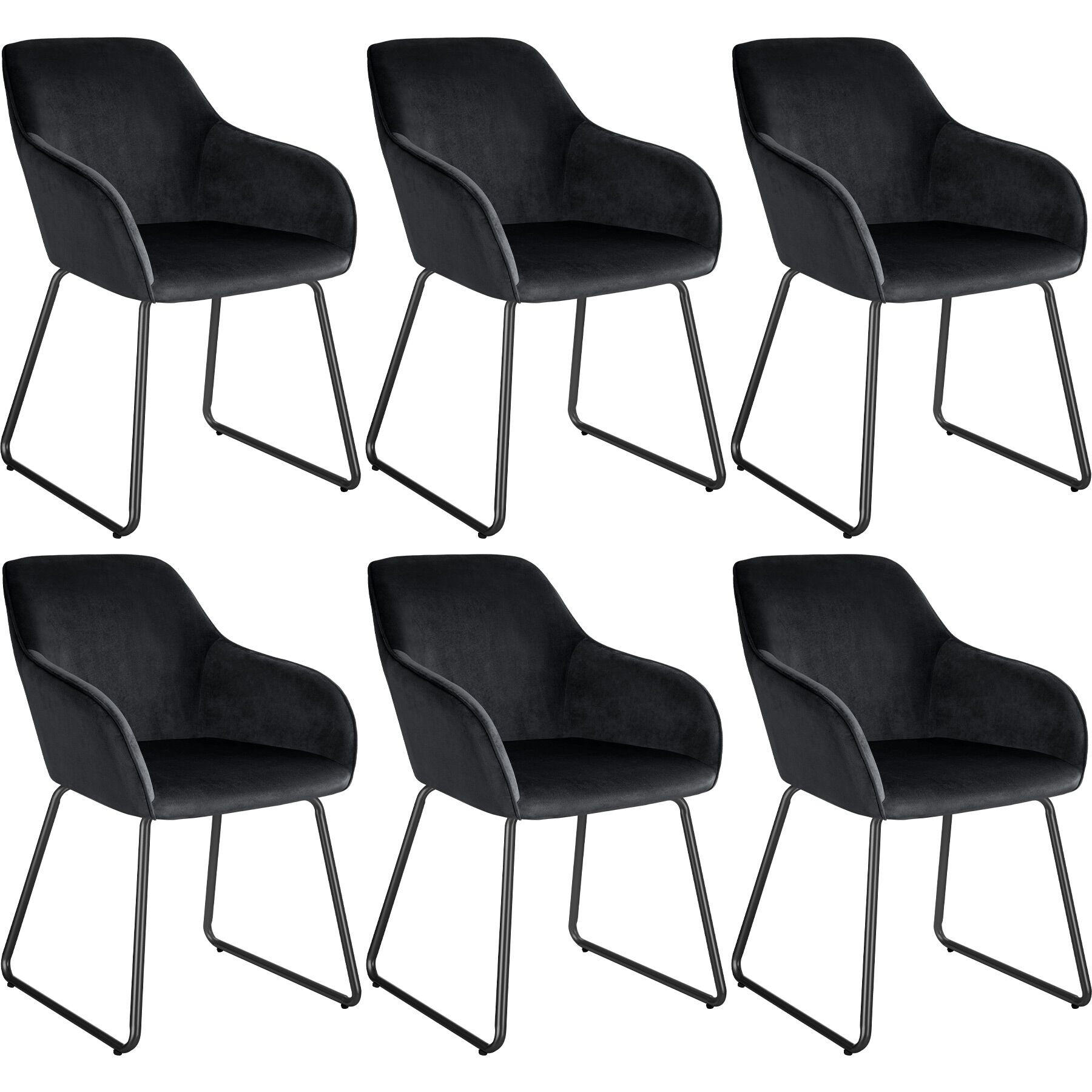 ESSZIMMERSTUHL Jeane,57 x 61 x 85,5 cm, Belastbarkeit 120 kg,Samtoptik schwarz/schwarz - Schwarz, Kunststoff (57/85.5/61cm) - tectake