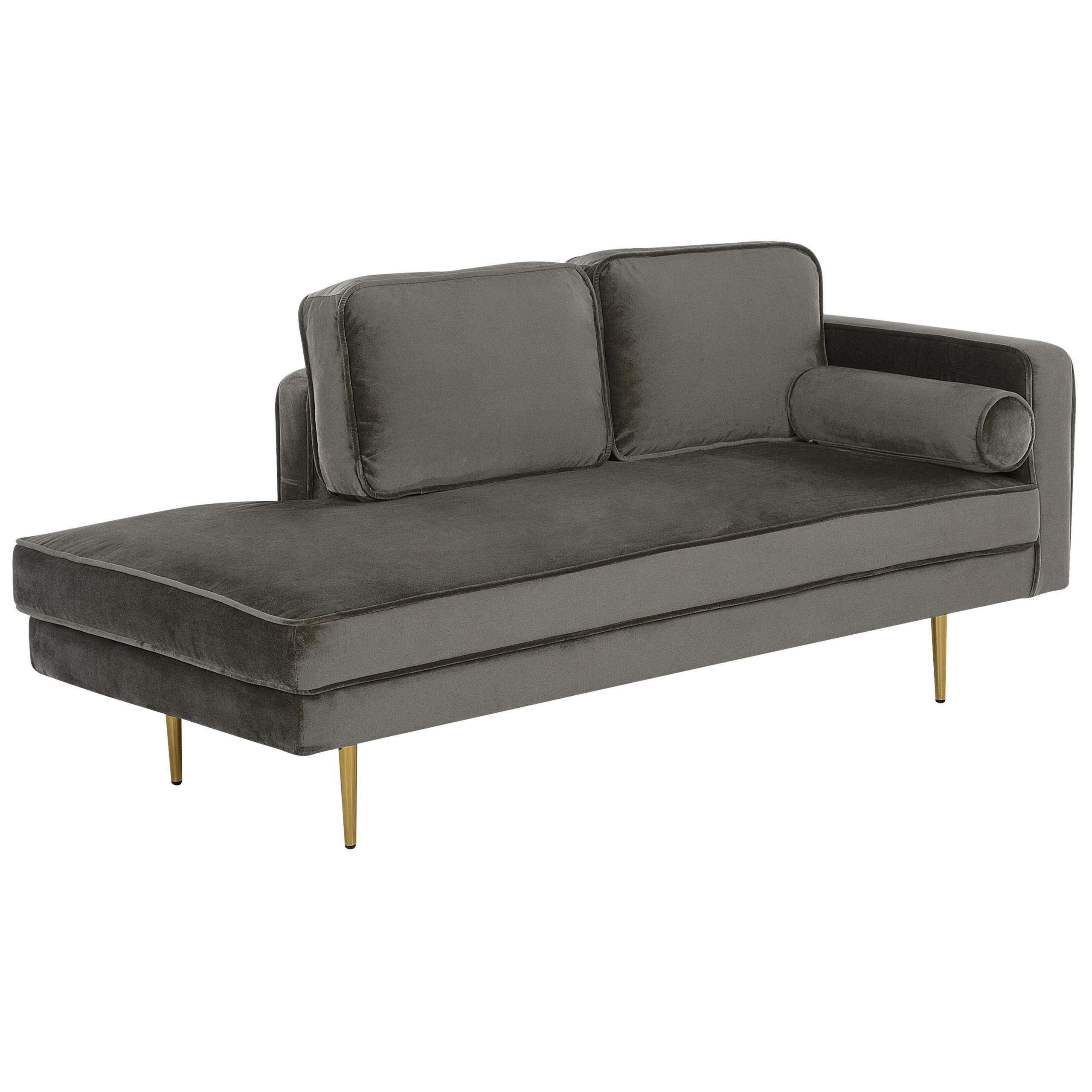 CHAISELONGUE Samtstoff taupe rechtsseitig Miramas - Goldfarben/Grau, Textil (171/63/79cm) - Beliani
