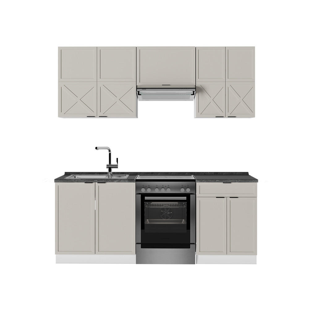 KÜCHENZEILE Fame-Line GrauBeige/Weiß 200 cm, AP Anthrazit - Weiß/Grau, Holzwerkstoff (200/81.6/60cm) - Vicco