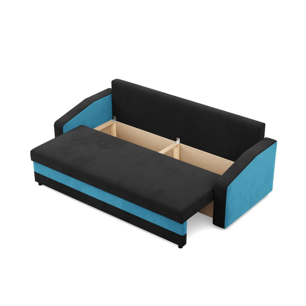 SOFA 3-SITZER MIT SCHLAFFUNKTION ORION, Schwarz + Blau - Blau/Schwarz, Textil (220/85/92cm)