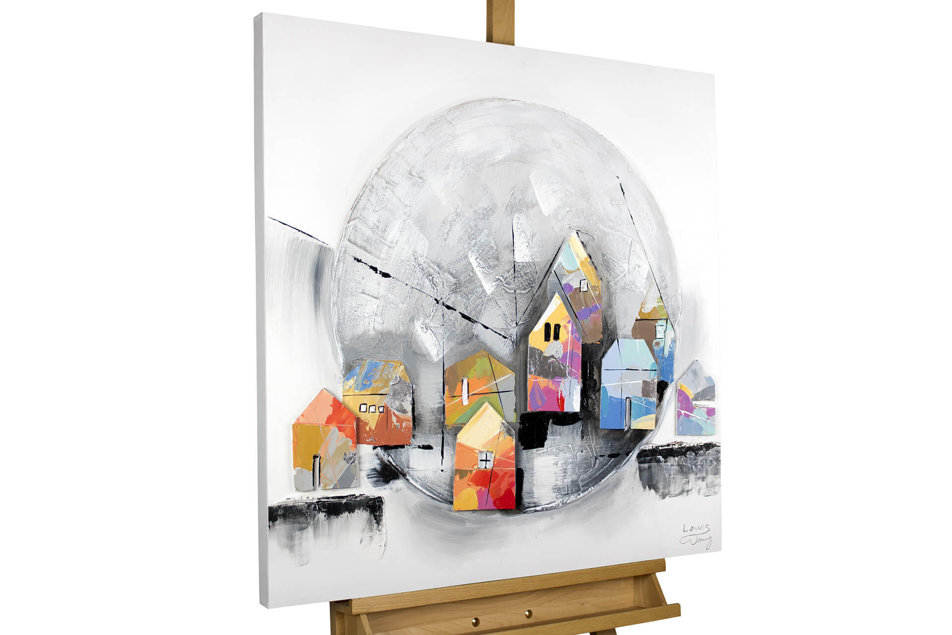 ACRYLBILD HANDGEMALT 80/80 cm - Grau, Holz/Textil (80/80cm) - KUNSTLOFT