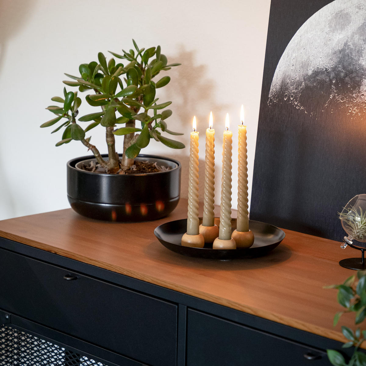 KERZENHALTER, schwarz - Schwarz, Metall (22.5/3.5/22.5cm) - bremermann