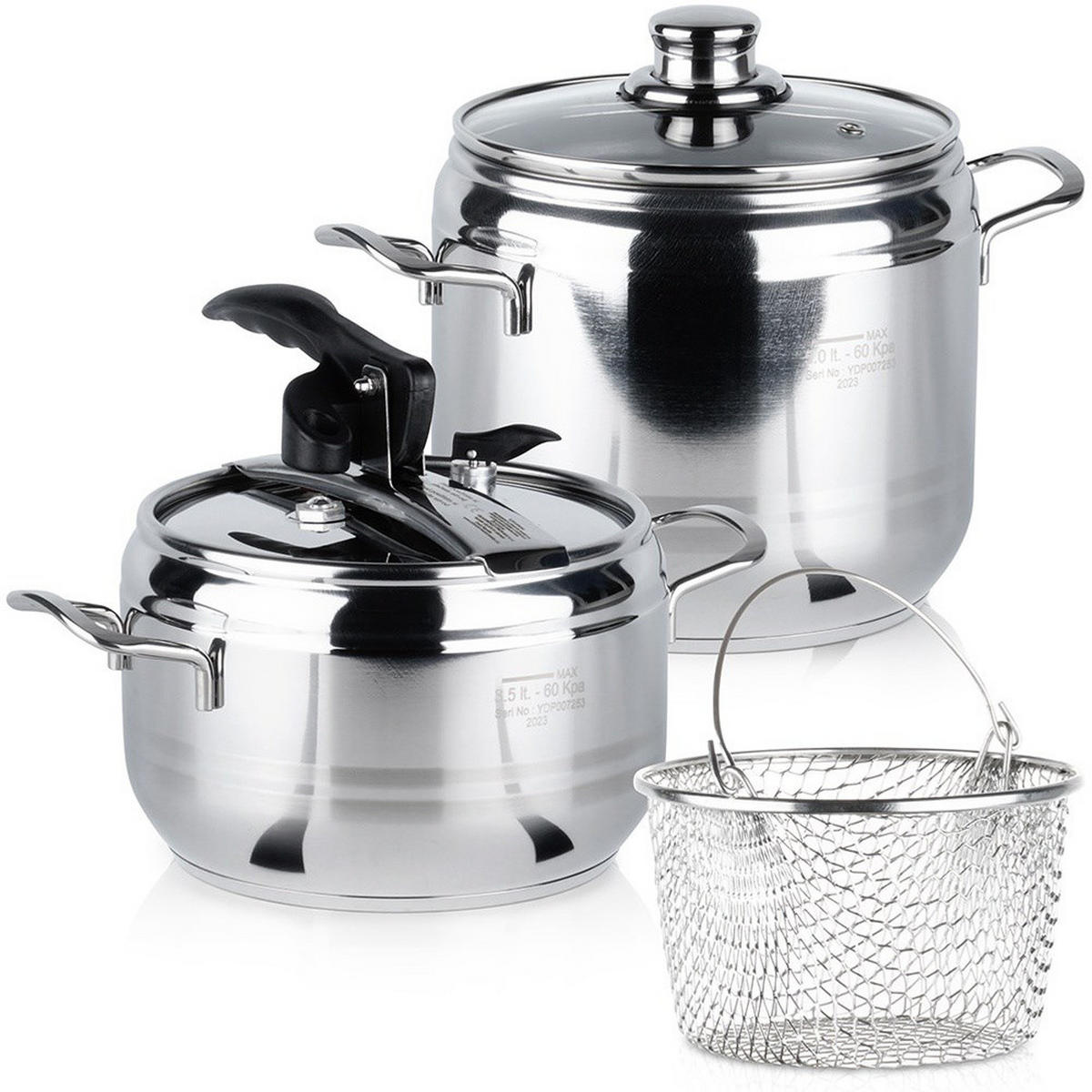 SCHNELLKOCHTOPF-SET Profi mit Zubehör silber - Silberfarben, Metall (5L) - Orion 