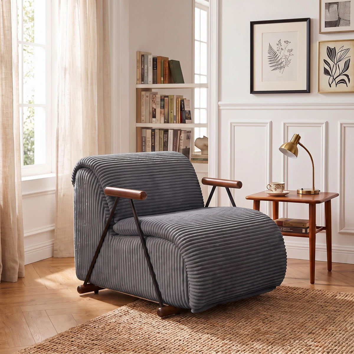 XXL-SESSEL mit Armlehnen, Cord Loungesessel, Ergonomisch, Grau - Grau, Textil/Metall (73/75/100cm) - LVHOM