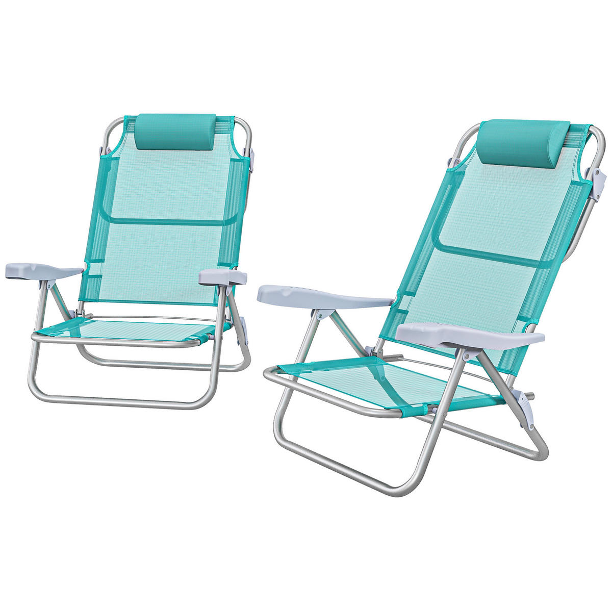 GARTENSESSEL DE-15628 2er-Set, 6-fach verstellbar mit Kopfkissen - Grün, Metall (65/80/62cm) - ComfortXL