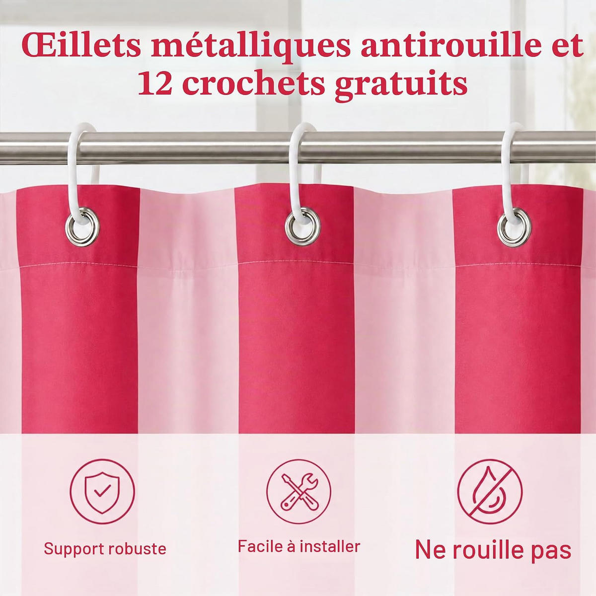DUSCHVORHANG 180 cm x 180 cm Streifen - Pink, Textil (180/180cm) - Vallsero