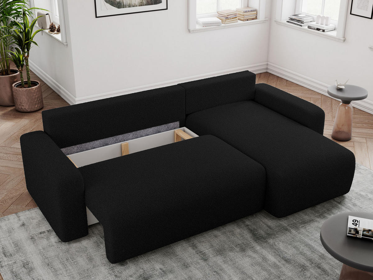 ECKSOFA ARGOS Schwarz Boucle - Schwarz, Kunststoff/Textil (245/150cm) - MKS