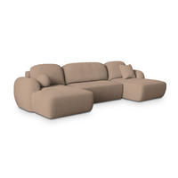 WOHNLANDSCHAFT SAVONA N Beige Boucle-Stoff mit Schlaffunktion - Beige, Holz (350/90/148cm) - MASSENO