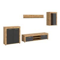 WOHNWAND Milo 4 tlg. (B/H/T: ca. 330/169/40 cm) in Wotan Eiche /grau - Eiche Wotan, Holzwerkstoff (330/169/40cm)