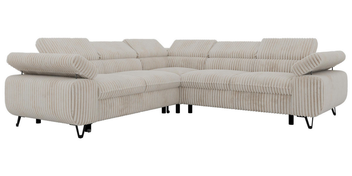 ECKSOFA QUADRO L - Beige Cord - Rechts Seite - Beige/Creme, Textil/Metall (269/269cm) - MKS