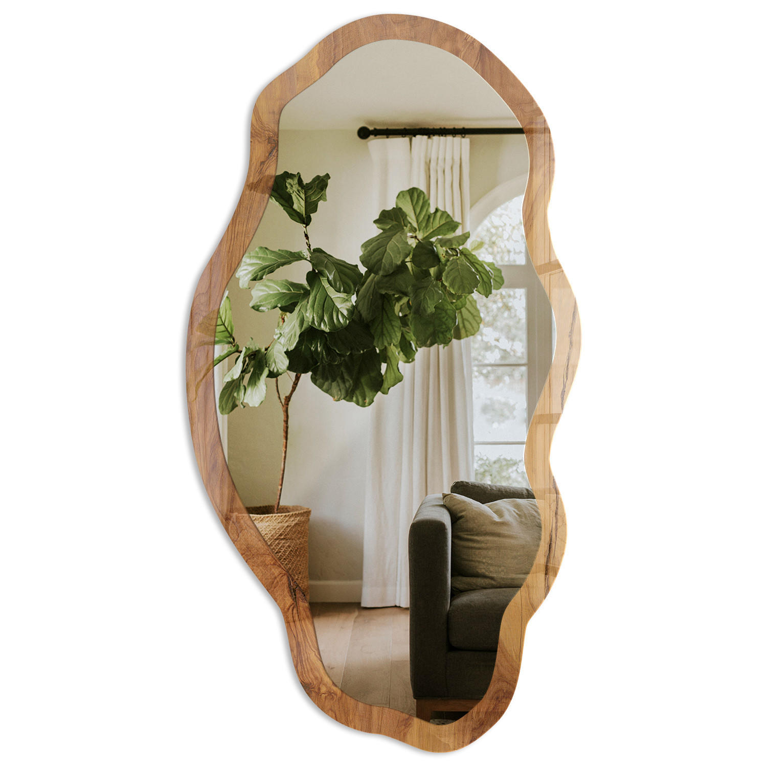 SPIEGEL 90x45 cm asymmetrisch mit Druck - Holzstruktur - Transparent, Glas (45/90/0.4cm) - TULUP