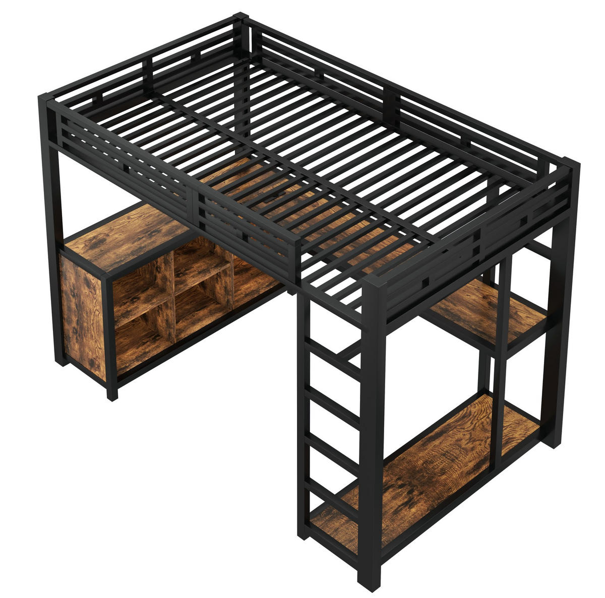 METALL-HOCHBETT 140/200 cm, Schwarz mit Schreibtisch und Stauraum - Schwarz, Metall (140/200cm) - MIVRAY