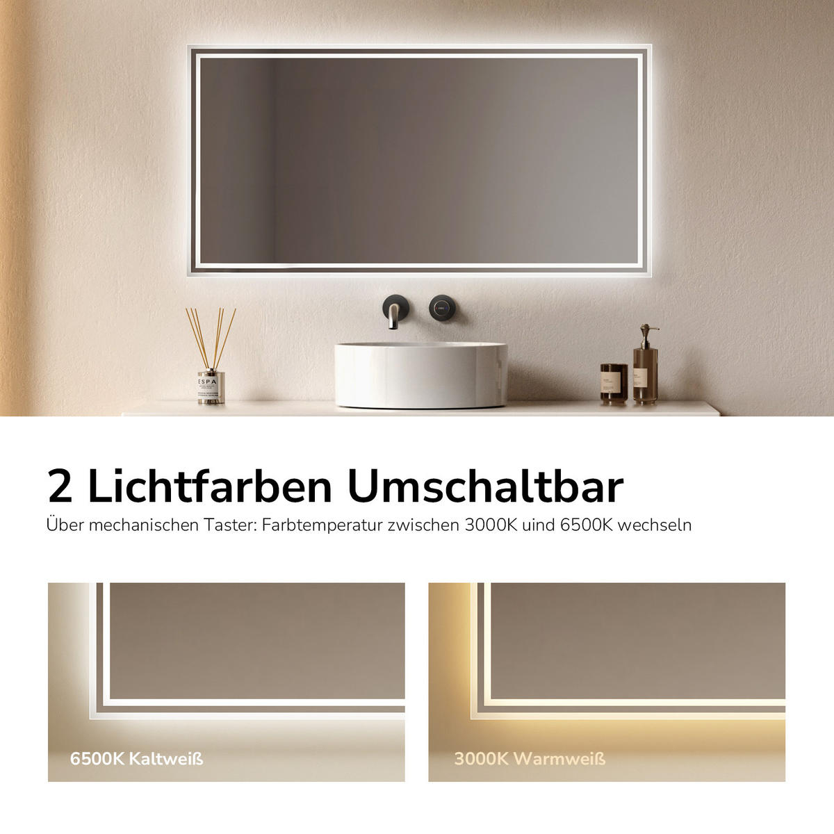 OGLINDA de baie cu LED-uri 120/60/3,5 cm - transparent, sticlă (120/60/3.5cm) - EMKE