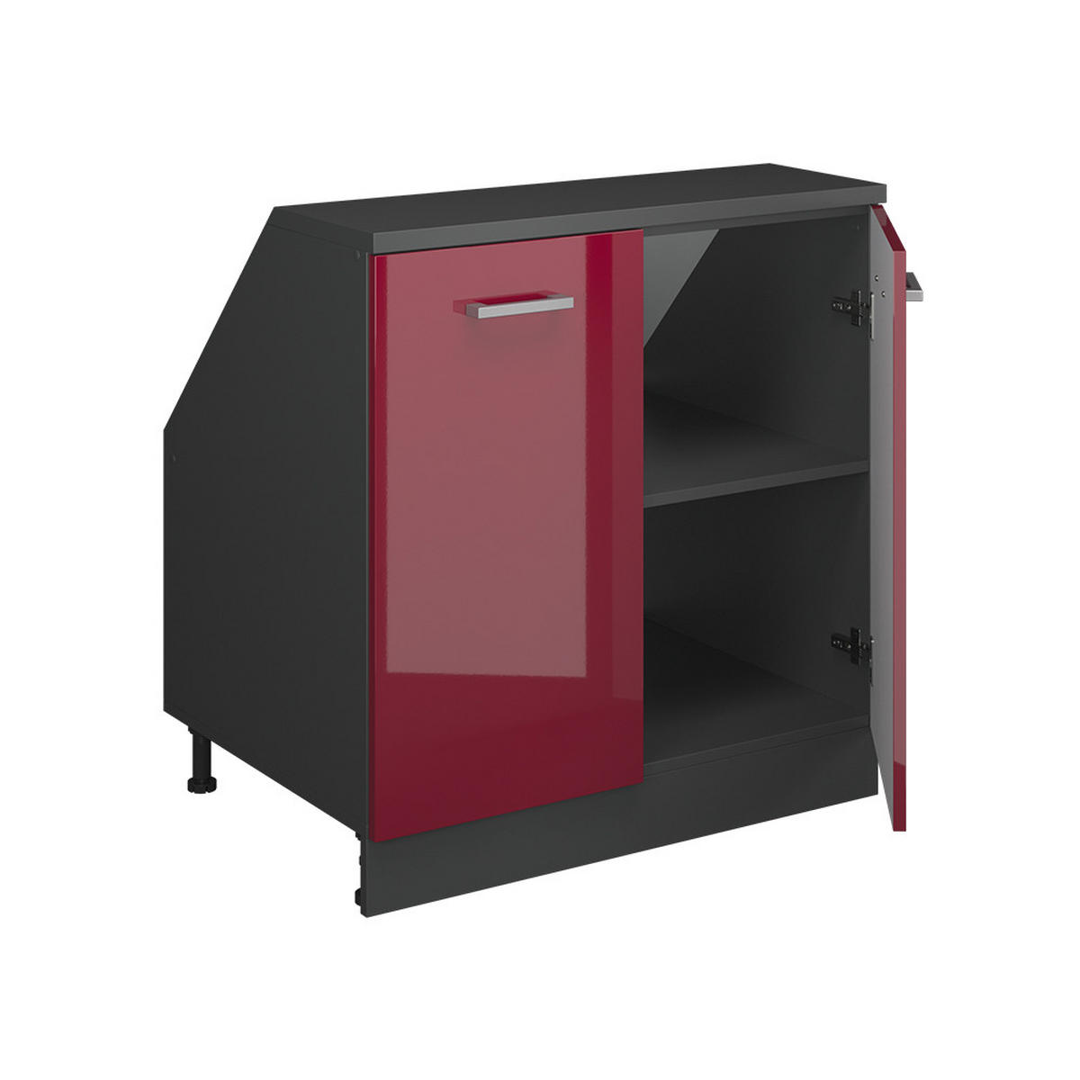 KUHINJSKI ORMAR ZA KOSINE KROVA R-Line Crveni visoki sjaj 80 cm s 2 vrata, korpus ormara dubine 60 cm - crvena/antracit, drvni materijal (80/83.8/60cm) - Vicco