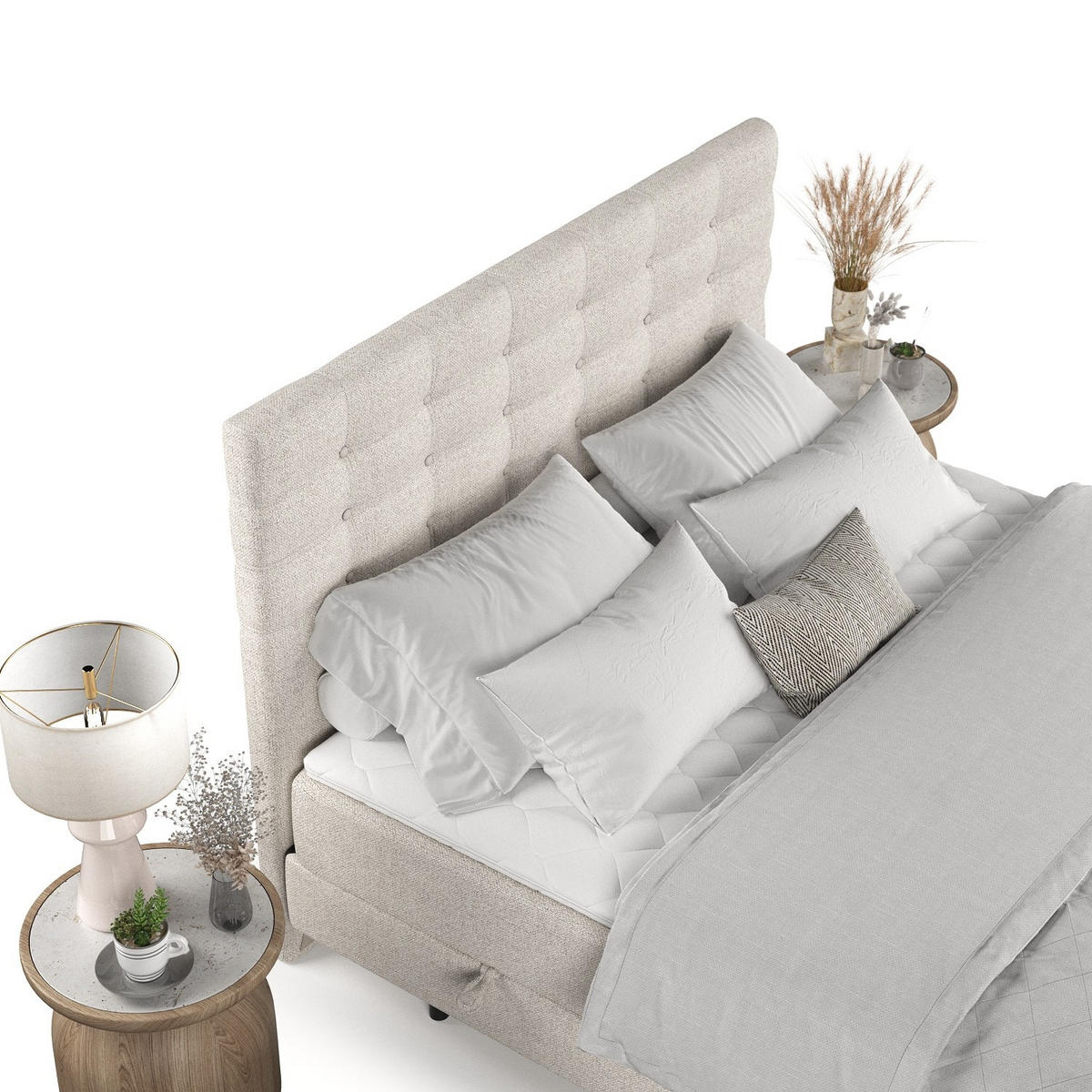 BOXBETT Niro 200/200 cm Hellbeig im Riva Stoff - Beige/Schwarz, Holz/Holzwerkstoff (200/200cm) - AltaBeds