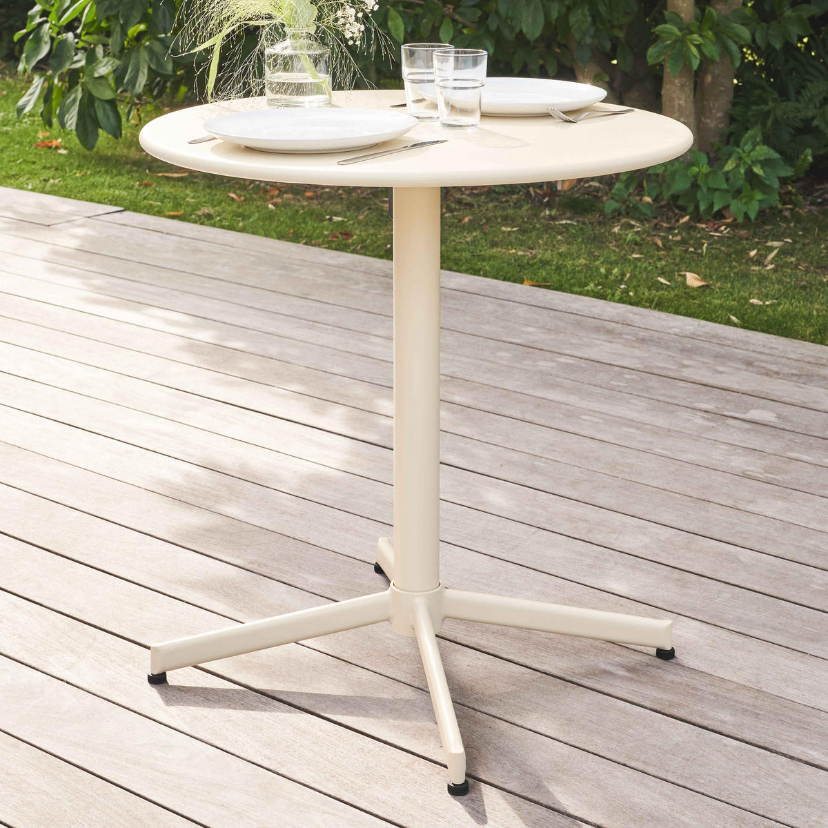 GARTENSET 3-tlg., Elfenbeinfarbe - Creme, Metall - Oviala