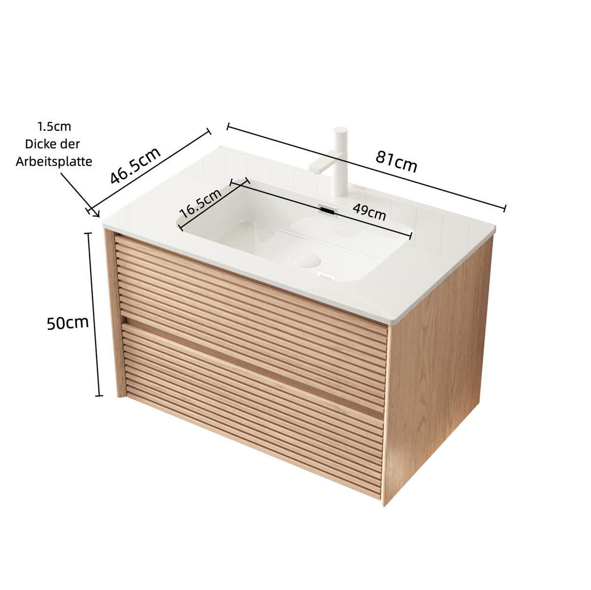 WASCHTISCH 81 cm mit Keramikbecken Weiß Natur - Weiß, Holz (46.5/51.5/81cm) - Beauniv