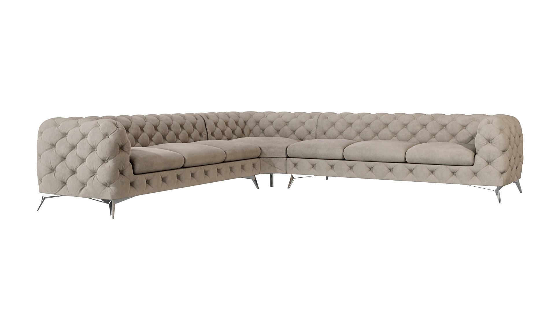 ECKSOFA Chesterfield Laura Dunkle Creme Samt - Silberfarben/Creme, Holz/Textil (323/323cm) - S-Style Möbel