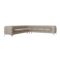 ECKSOFA Chesterfield Laura Dunkle Creme Samt - Silberfarben/Creme, Holz/Textil (323/323cm) - S-Style Möbel