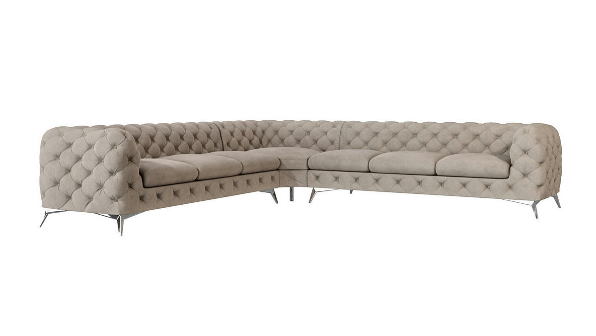 ECKSOFA Chesterfield Laura Dunkle Creme Samt - Silberfarben/Creme, Holz/Textil (323/323cm) - S-Style Möbel