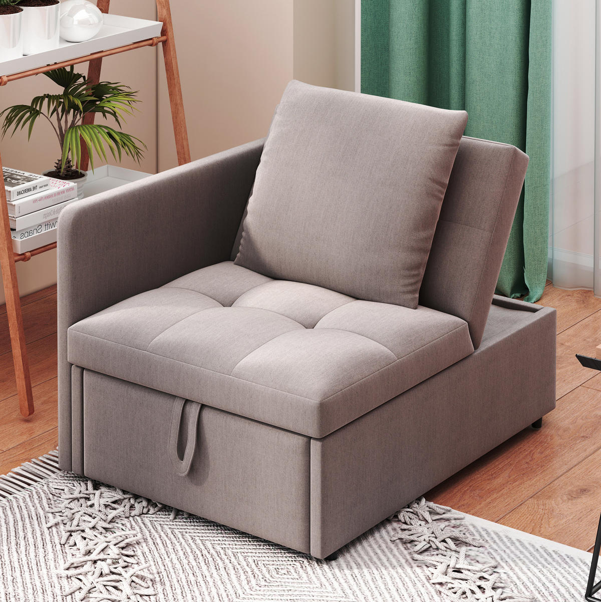 SCHLAFSOFA aus Leinenstoff 177x68x65 cm Grau 3-in-1 mit 5-fach verstellbarer Rückenlehne - Grau, Textil (177/65/68cm) - Modfu