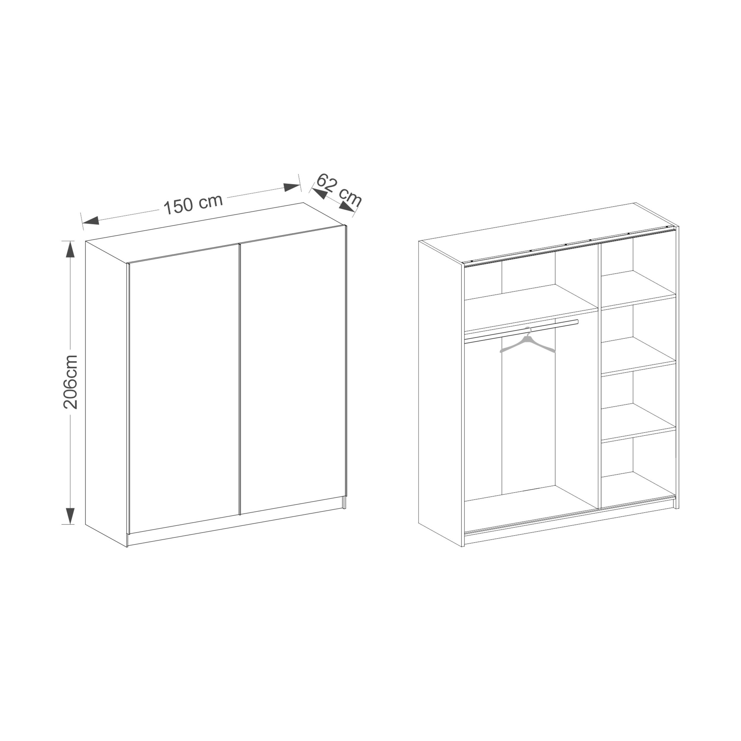 Thumbnail - Möblo Schiebetürenschrank, Weiß, Holzwerkstoff, Rechteckig, 150x206x62 cm, Schlafzimmer, Kleiderschränke, Schwebetürensc...