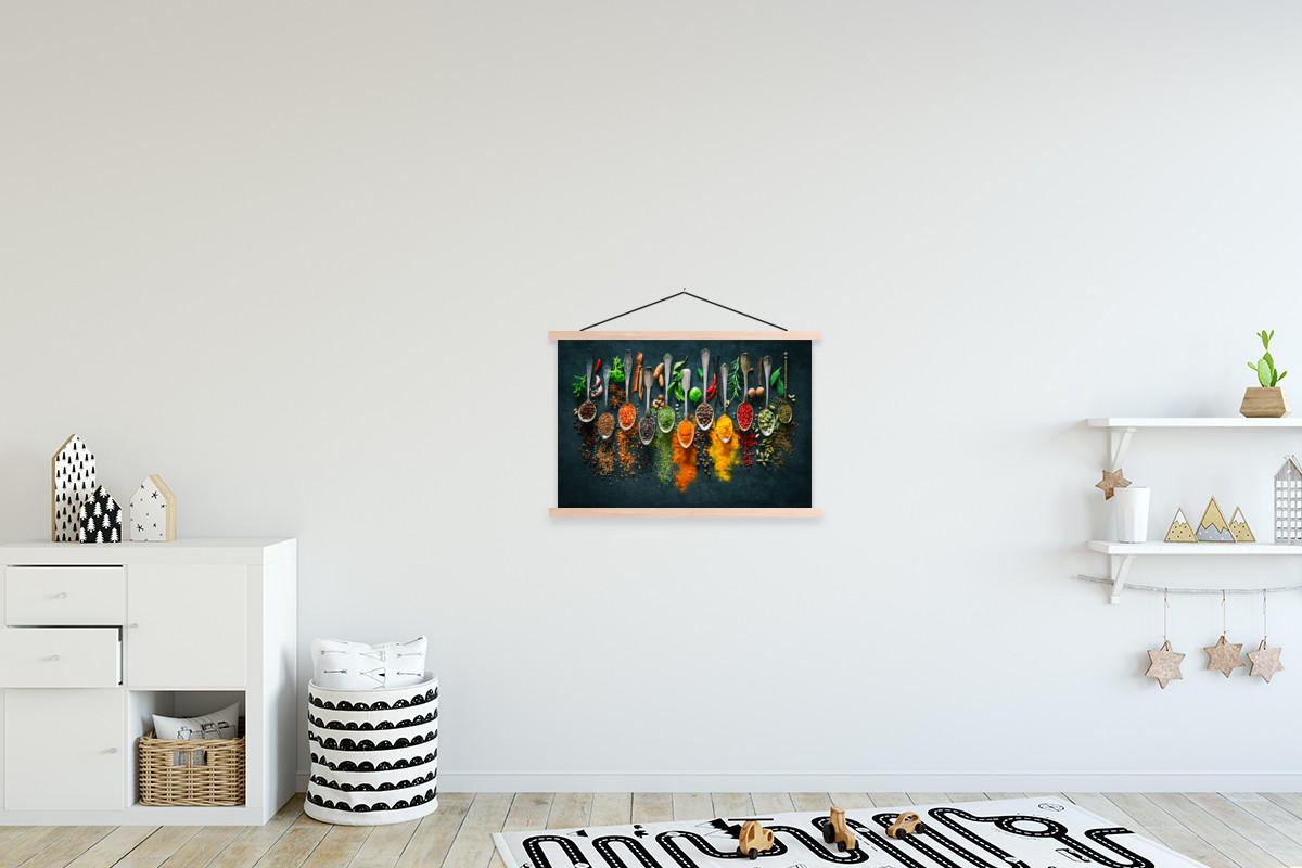 POSTER Kräuter - Gewürze - Löffel 60x40 cm - Currygelb, Textil (60/40/0.15cm) - MuchoWow
