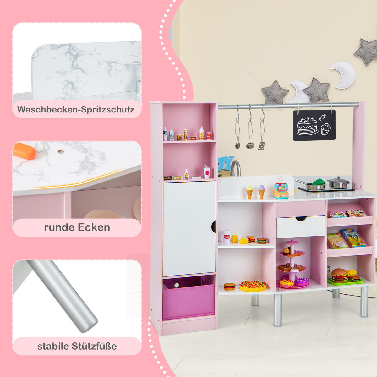 KINDERSPIELKÜCHE Rosa - Pink, Holzwerkstoff (40/100/101cm) - COSTWAY