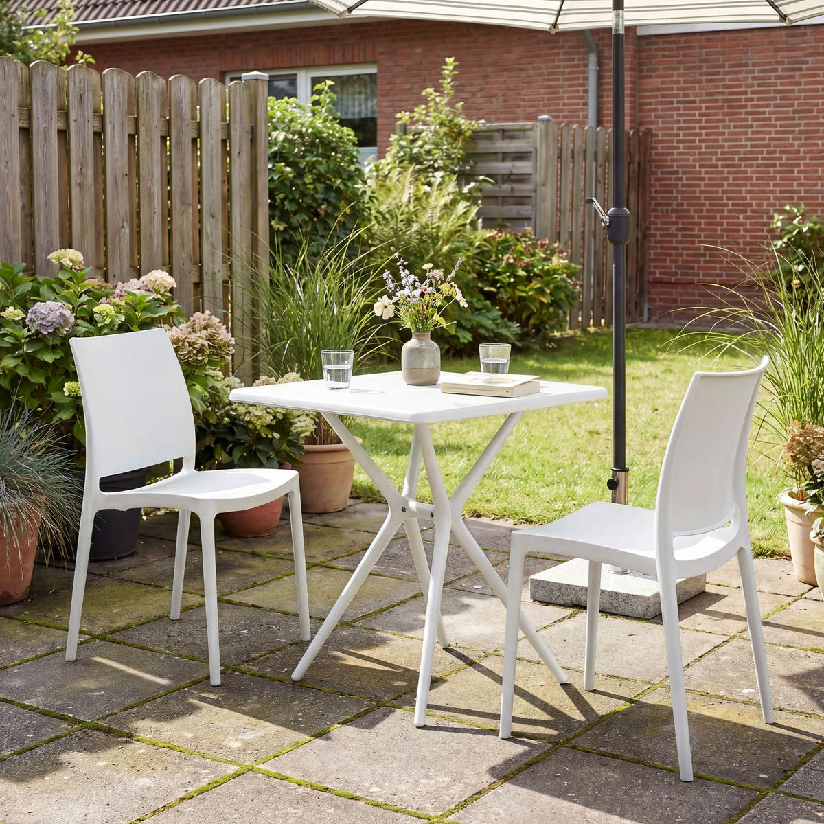 GARTENMÖBEL-SET Greta 2 Stühle 156x72x81cm Kunststoff Weiß Balkonset - Weiß, Kunststoff - DELUKE