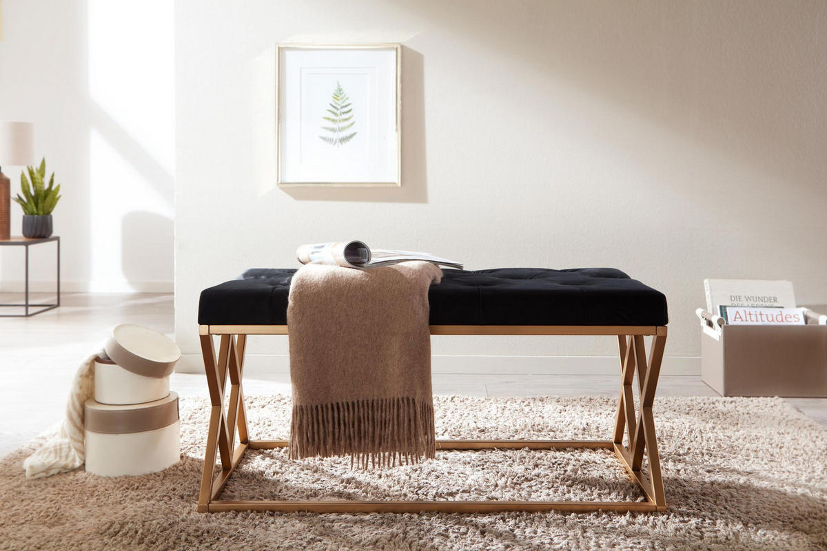 SITZBANK – Samt, Chesterfieldmuster, 90 cm, Metallgestell Gold - Goldfarben/Schwarz, Textil/Metall (90/46/44cm) - KADIMA DESIGN