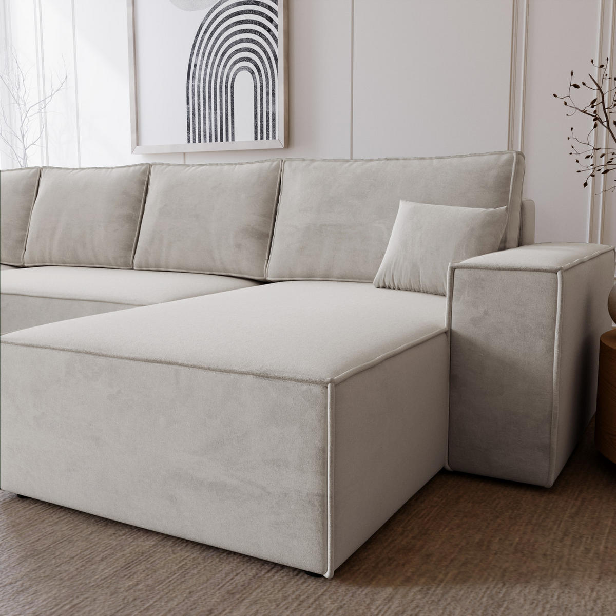 ECKSOFA 380 cm Bergamo U mit Bettkasten, Samt, Hellgrau - Hellgrau, Holz (377/189cm) - Emporius