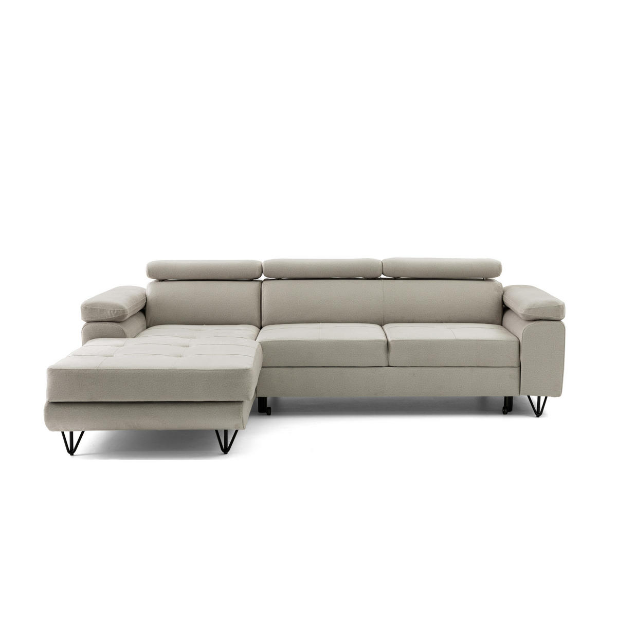 ECKSOFA NORIS L Links mit Schlaffunktion 128x203 Velours Beige - Beige/Schwarz, Holz/Textil (250/183cm) - Muffo