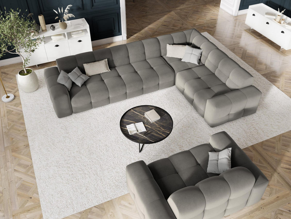 ECKSOFA rechts Kendal aus Samt dunkelgrau 6 Sitzplätze - Dunkelgrau, Textil (231/332cm) - Micadoni