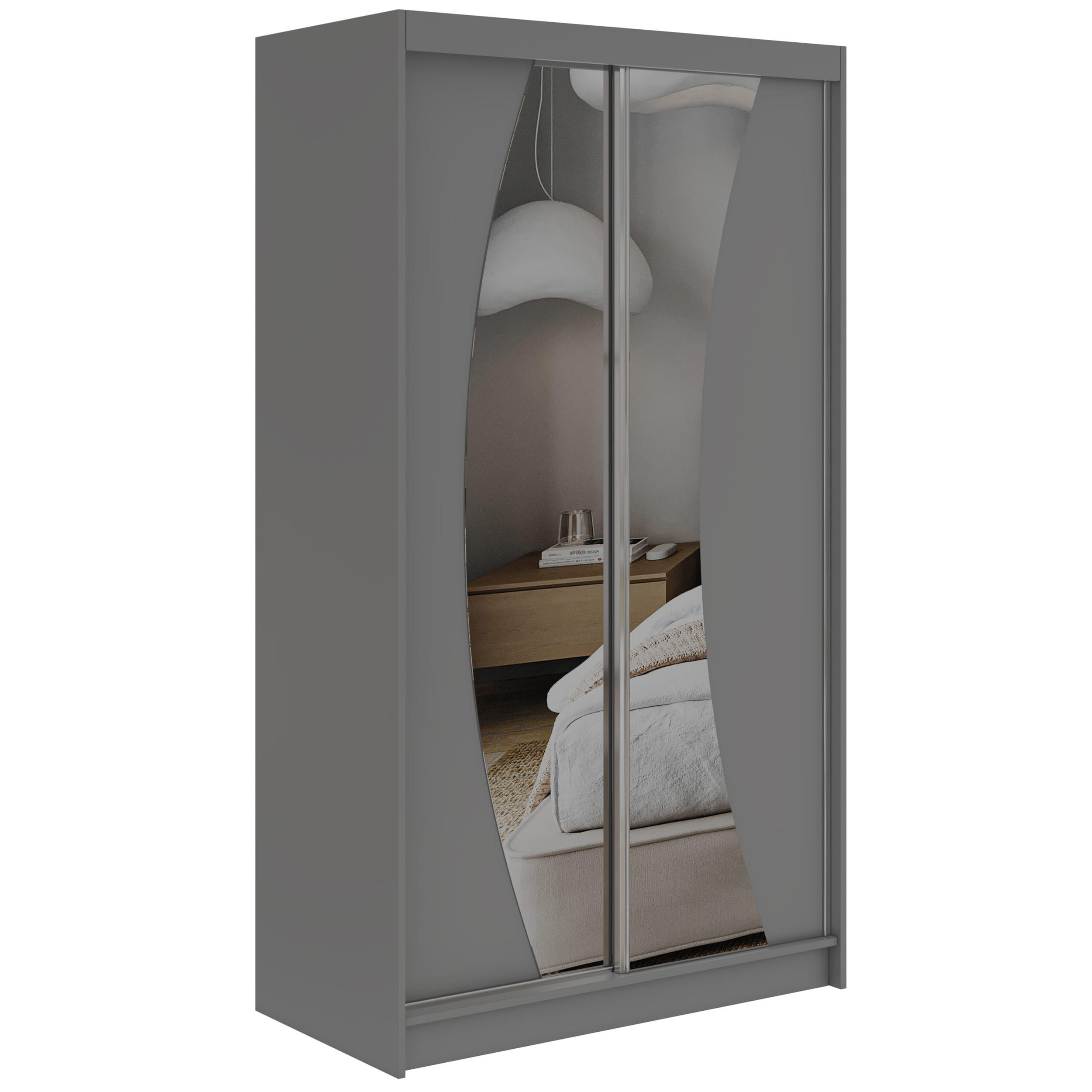 SCHWEBETÜRENSCHRANK 120 - VERONA - Grau mit Spiegel - Alufarben/Grau, Holzwerkstoff/Metall (120/216/61cm) - MKS
