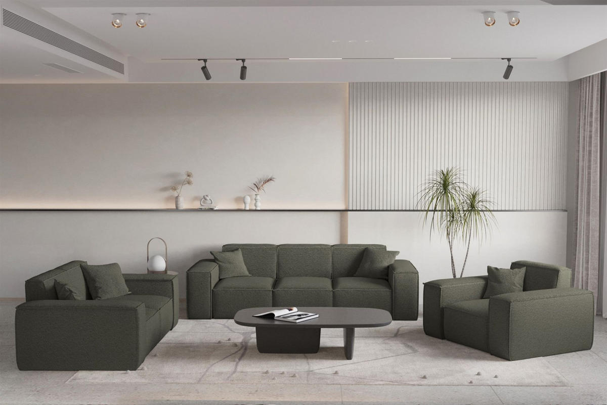 SOFASET Celes Premium 3-2-1 In Ascot - Taupe, Holzwerkstoff/Textil (225/73/88cm) - Fun Möbel