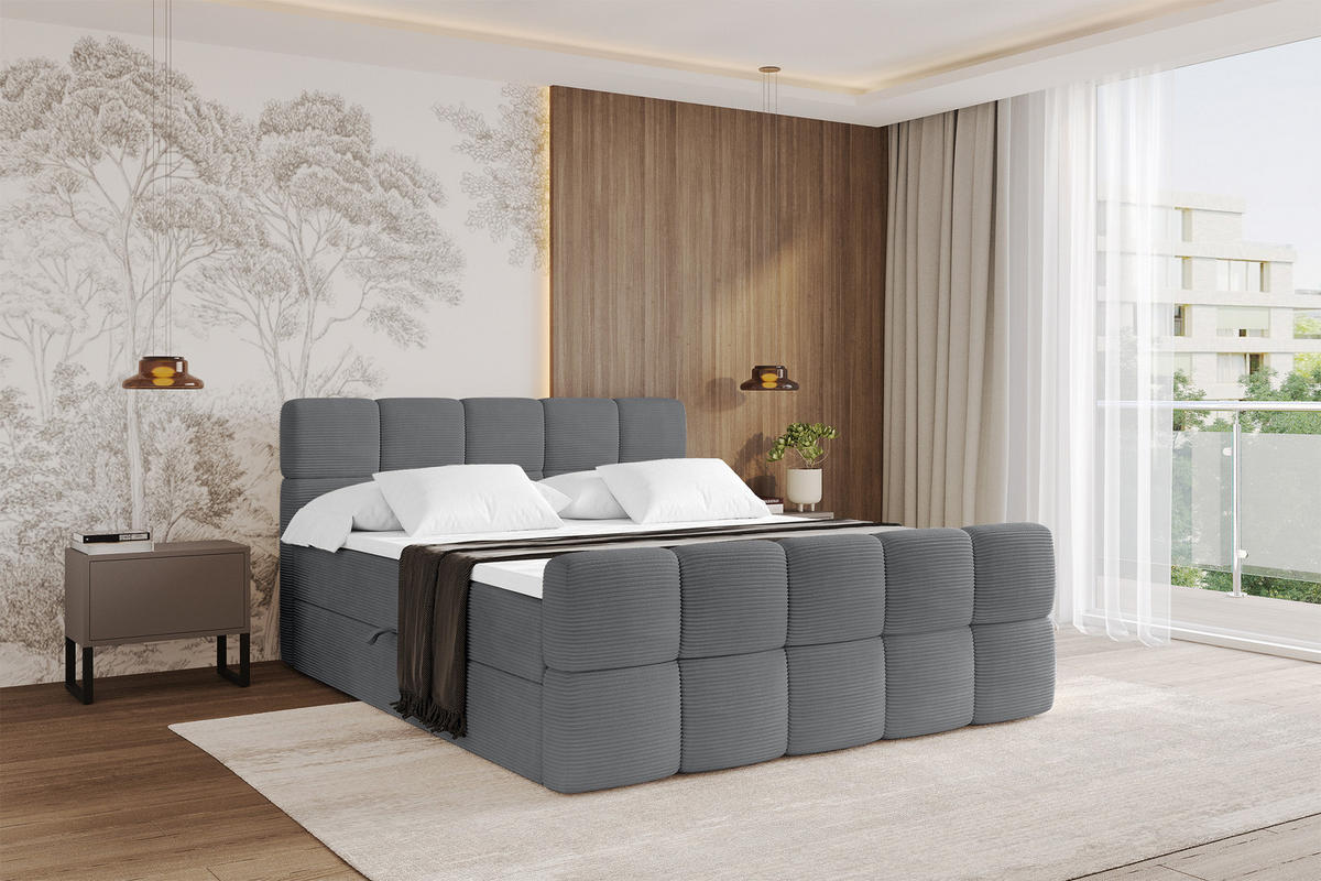 BOXBETT mit Matratze H3 - FAMA-Z - 120x200 cm Dunkelgrau Poso - Taupe, Holzwerkstoff (120/200cm) - ALTDECOR