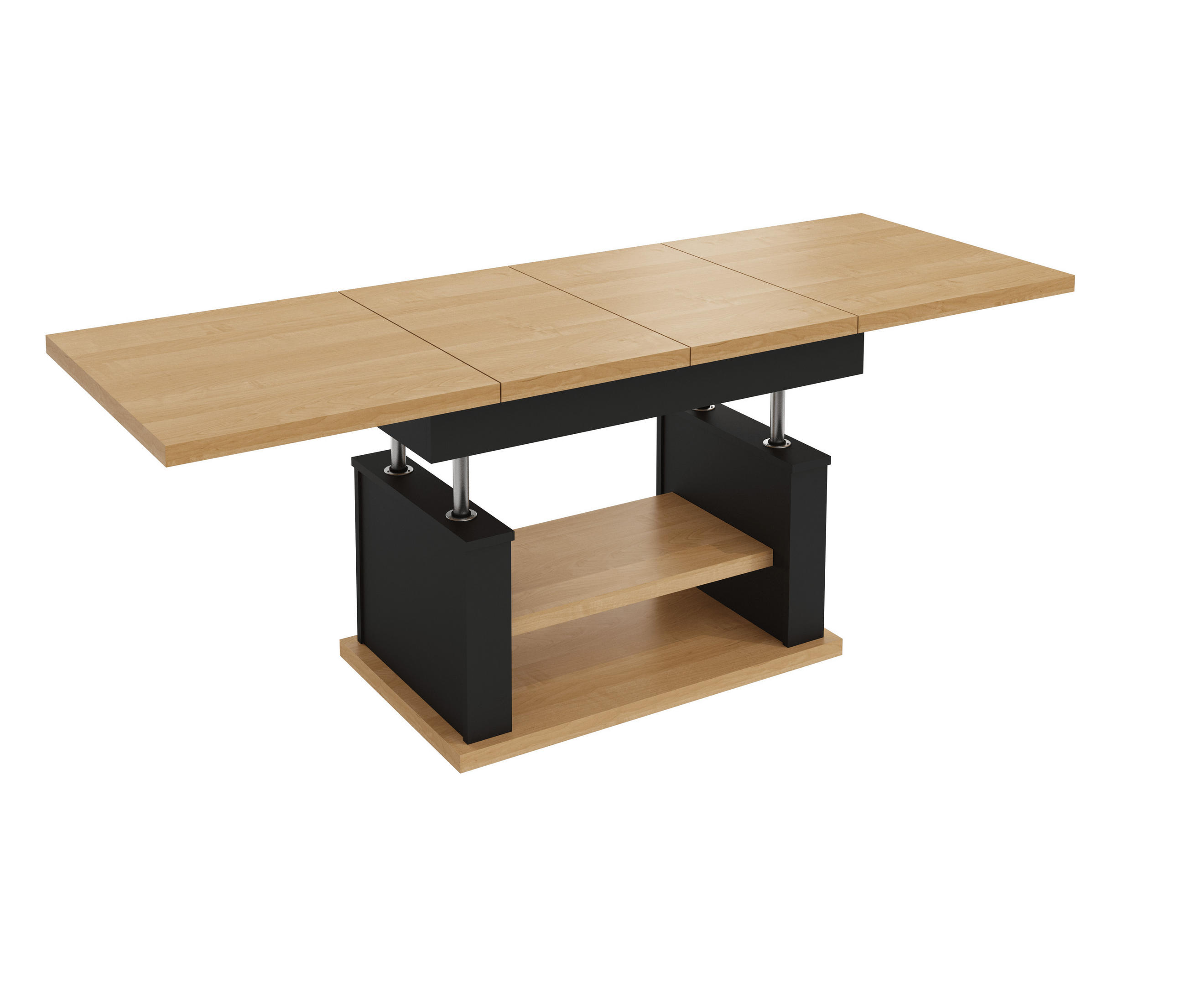 COUCHTISCH rechteckig Erle - Schwarz ausziehbar höhenverstellbar - Erlefarben/Schwarz, Holzwerkstoff (70/120/60cm) - designimpex