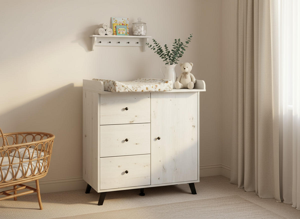 WICKELKOMMODE Lavea Landhausstil White Oak - Schwarz/Weiß, Holzwerkstoff/Kunststoff (88/100/75cm) - arthur berndt