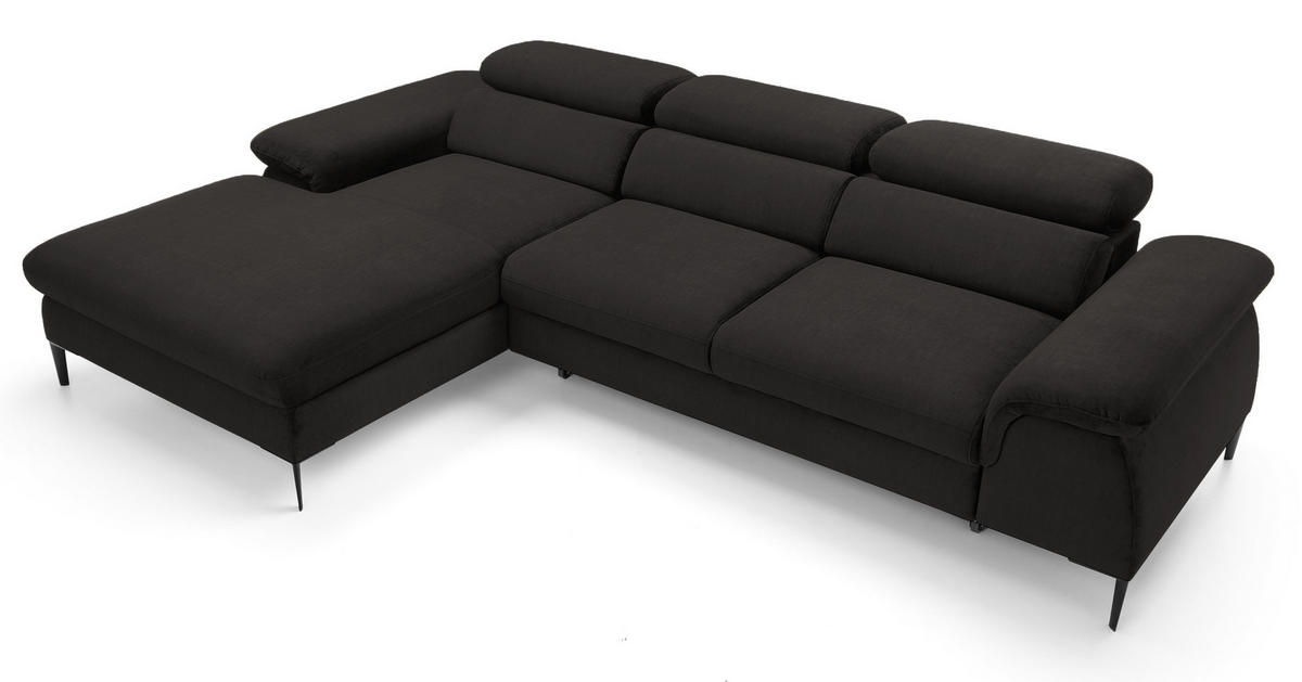 ECKSOFA L-Form 290 cm Amaro M mit Schlaffunktion, Links, Schwarz - Schwarz, Holz (288/182cm) - Emporius