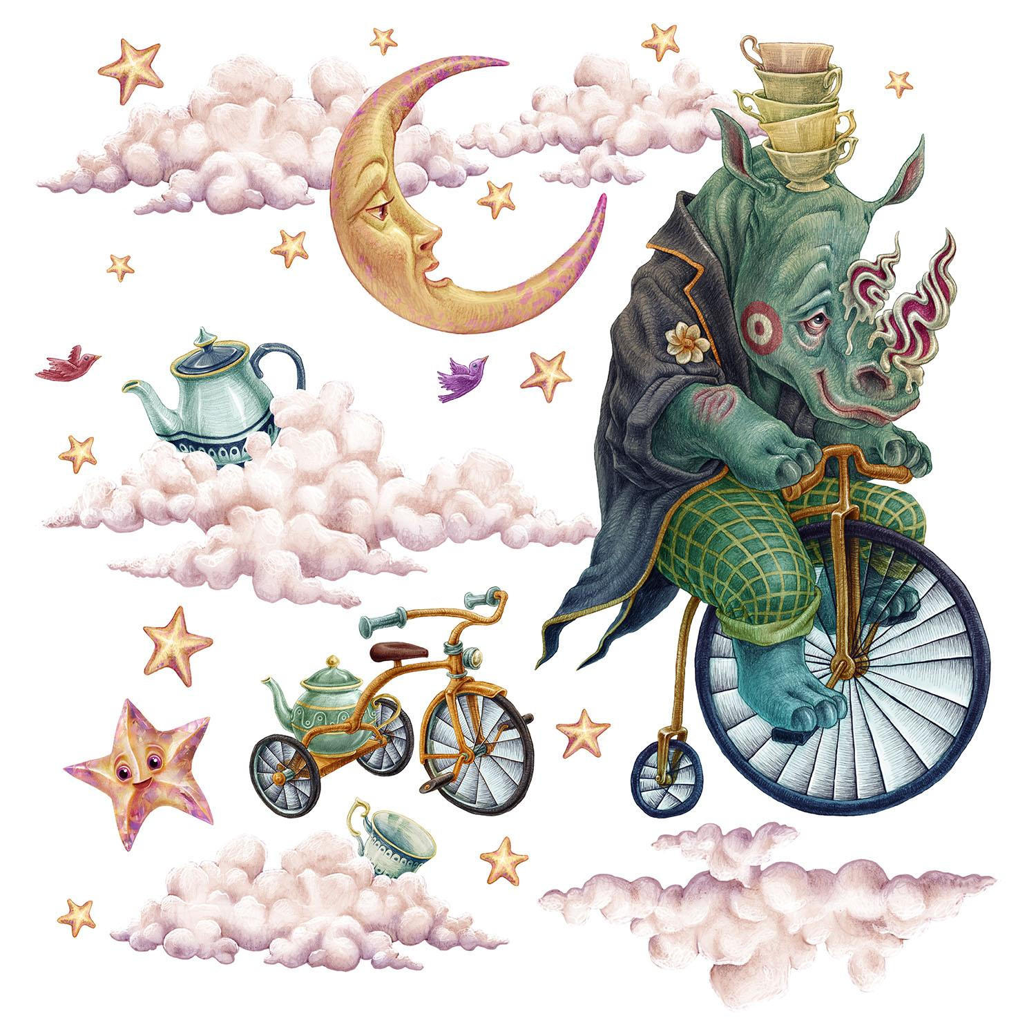 WANDAUFKLEBER 130x174cm - Märchentiere - Multicolor, Kunststoff (130/174/0.1cm) - Wallfluent