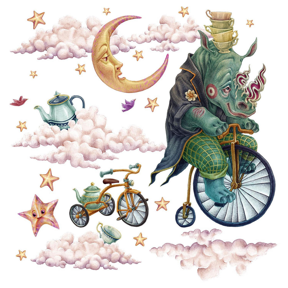 WANDAUFKLEBER 130x174cm - Märchentiere - Multicolor, Kunststoff (130/174/0.1cm) - Wallfluent