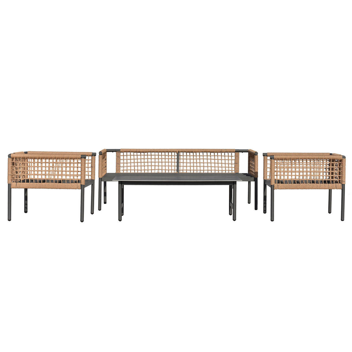 LOUNGEGRUPPE - 4-teilig - Stahl / Webstoff - Grau - Weiß/Grau, Kunststoff/Textil - home24