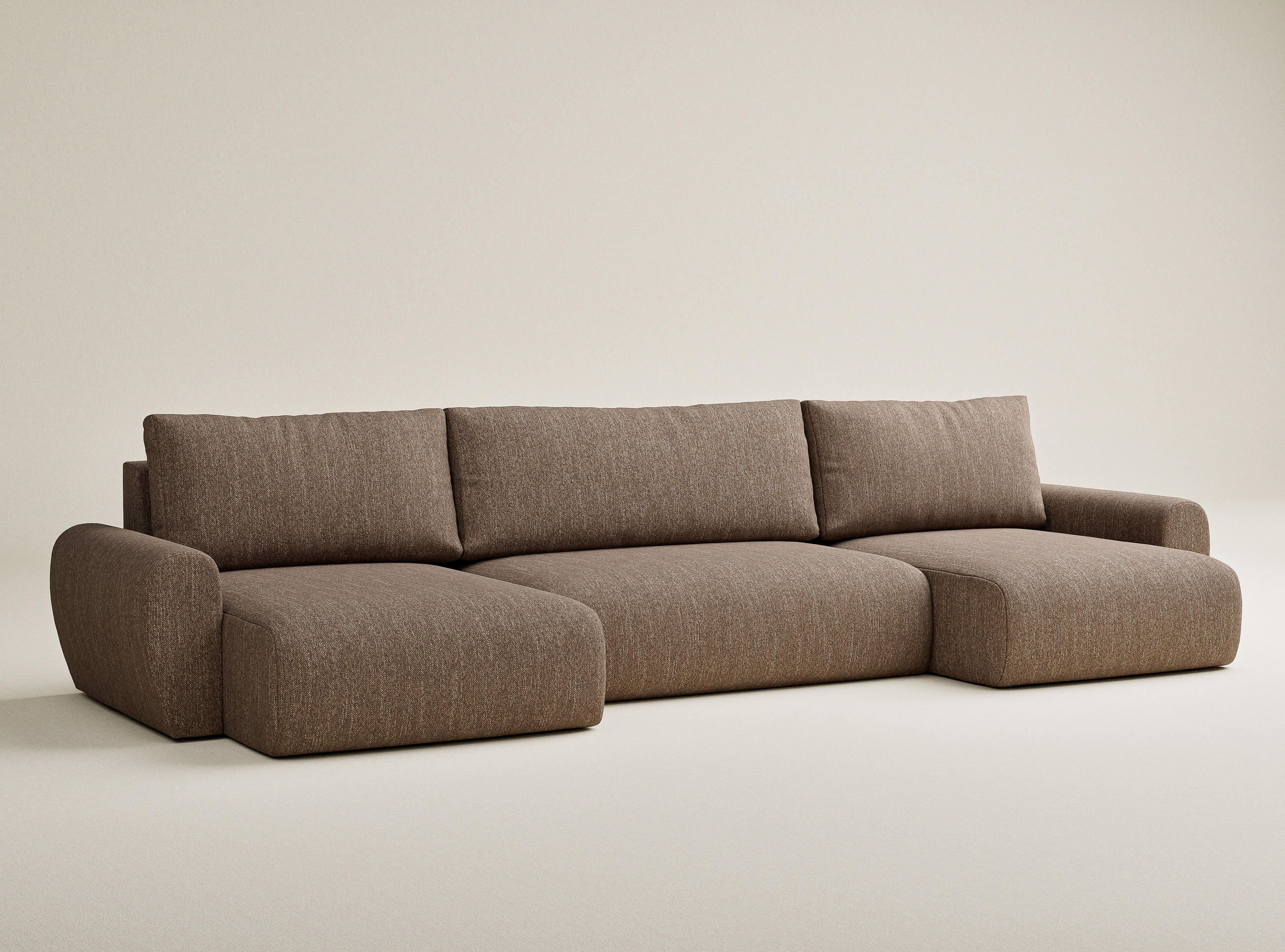 WOHNLANDSCHAFT MIT SCHLAFFUNKTION Numba Hellbraun Webstoff - Hellbraun/Schwarz, Holz/Holzwerkstoff (397/70/153cm) - Maison de Reve
