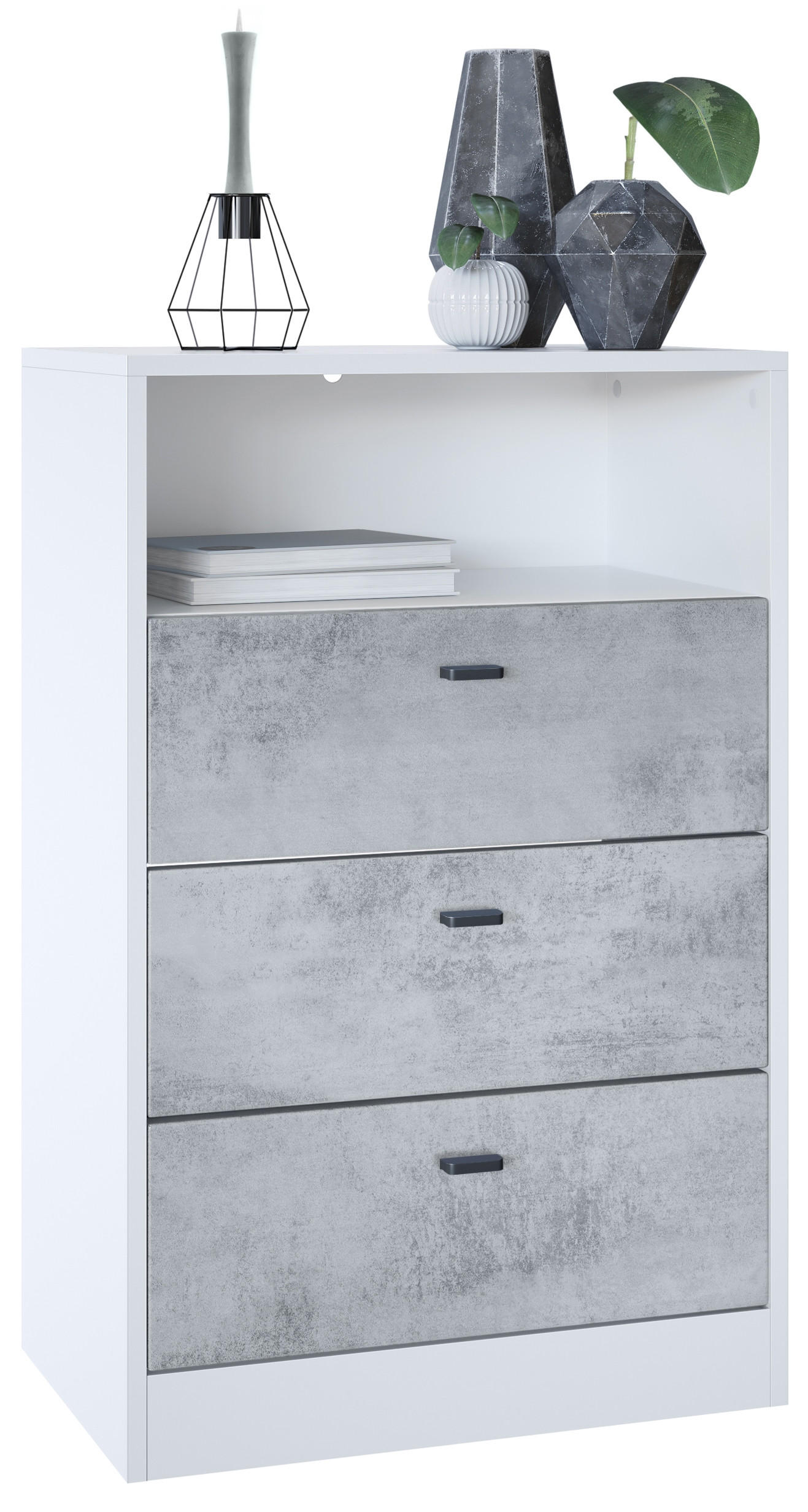 KOMMODE Pino Fronten in Beton Oxid Optik - Hellgrau, Holzwerkstoff (56/86.5/36cm) - Vladon