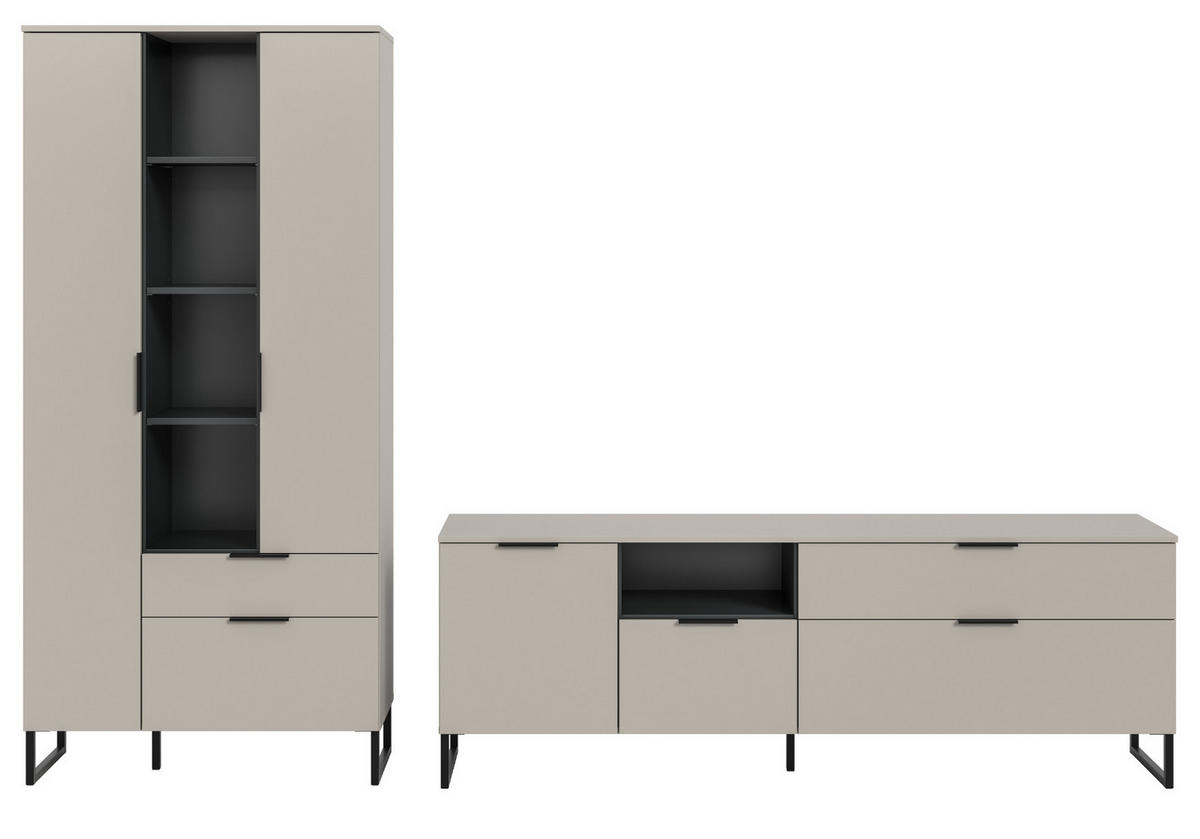 WOHNWAND kaschmir, schwarz 290 cm, Wohnkombination mit Soft-Close - Kaschmir/Schwarz, Holzwerkstoff/Kunststoff (290/192/41cm) - Inn.Furn