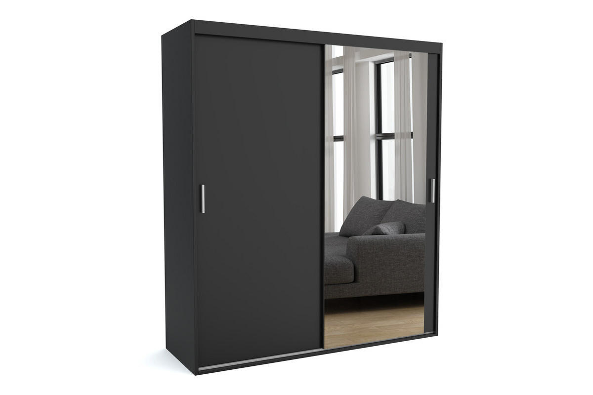 KLEIDERSCHRANK MAT C Schwarz 160x60x205 cm - Schwarz, Holzwerkstoff (160/205/60cm) - FURNLUX