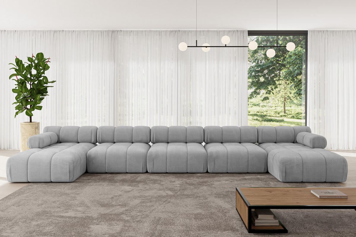 WOHNLANDSCHAFT modulares Sofa Tesso-U3 - 475x160x70 cm Hellgrau Velours - Hellgrau, Holzwerkstoff/Textil (475/70/160cm) - ALTDECOR