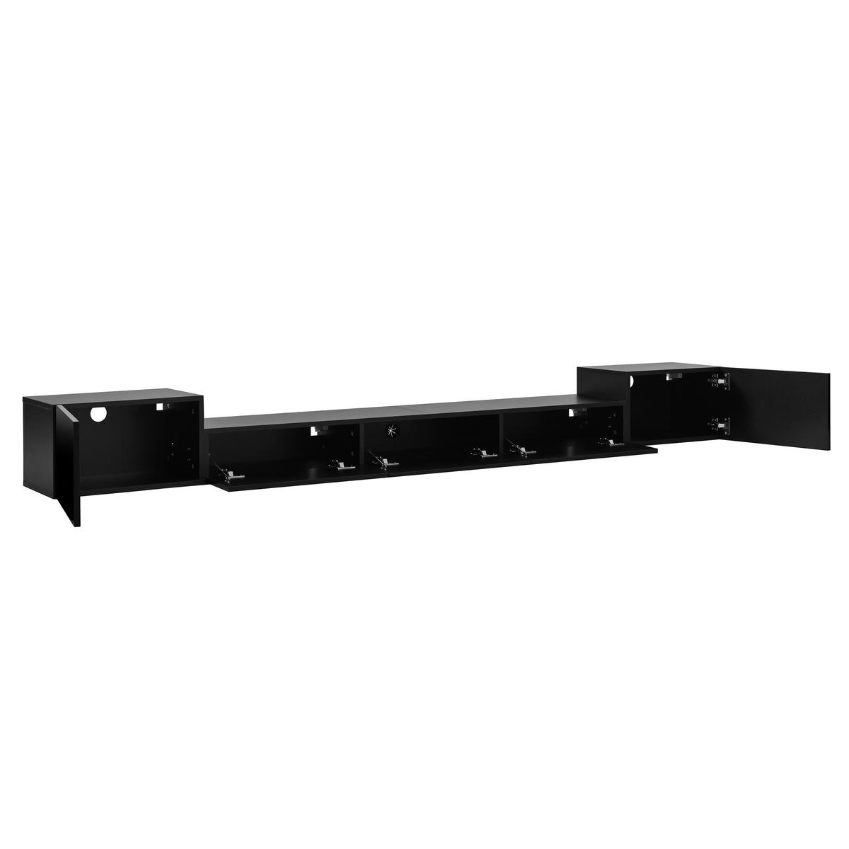 TV-LOWBOARD hängend 245 x 30 x 26 cm aus MDF, LED, Hochglanztüren, Schwarz - Schwarz, Holzwerkstoff (245/26/30cm)