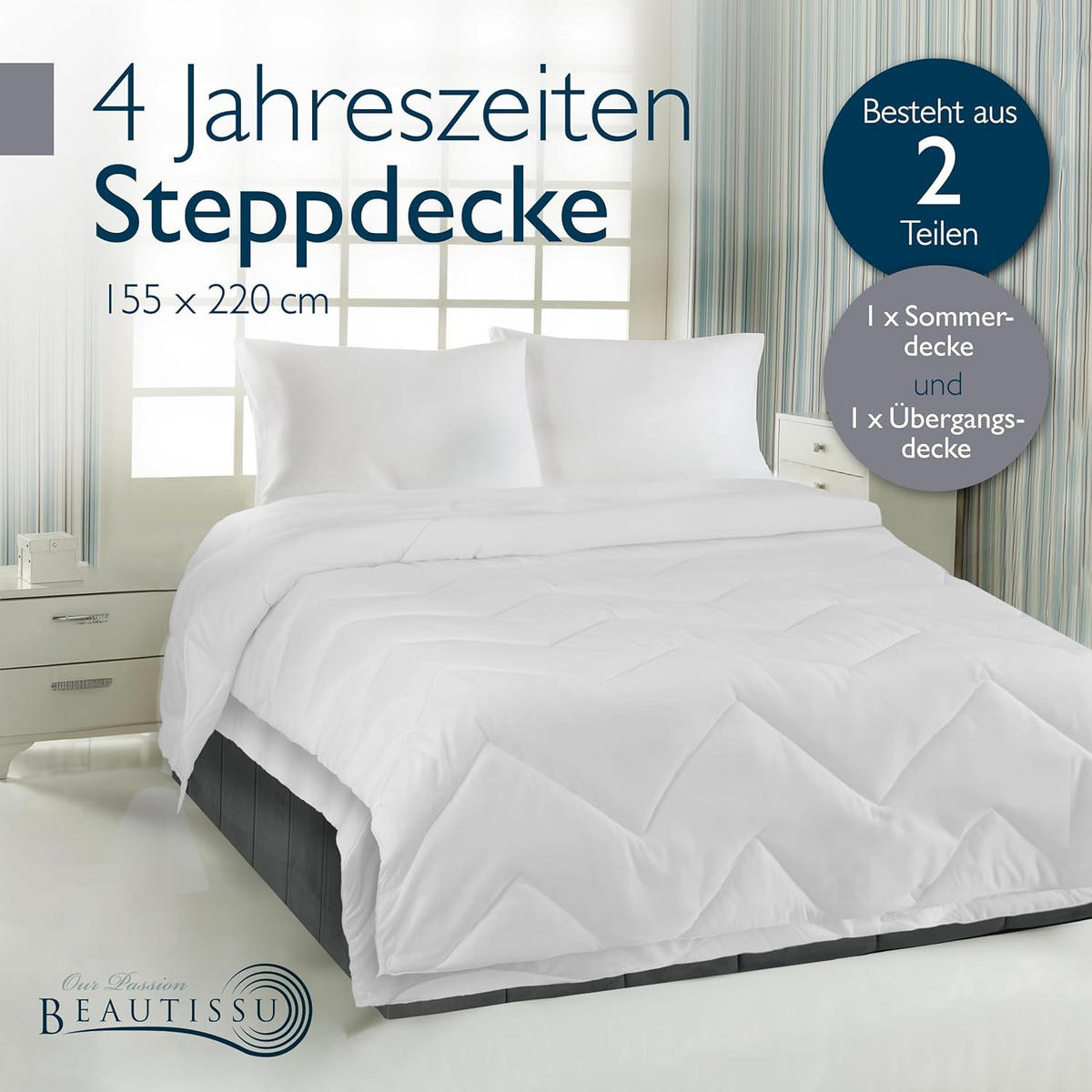 BETTDECKE BeauNuit FS 155/220 cm 4 Jahreszeiten - Weiß, Textil (155/220cm) - Beautissu 