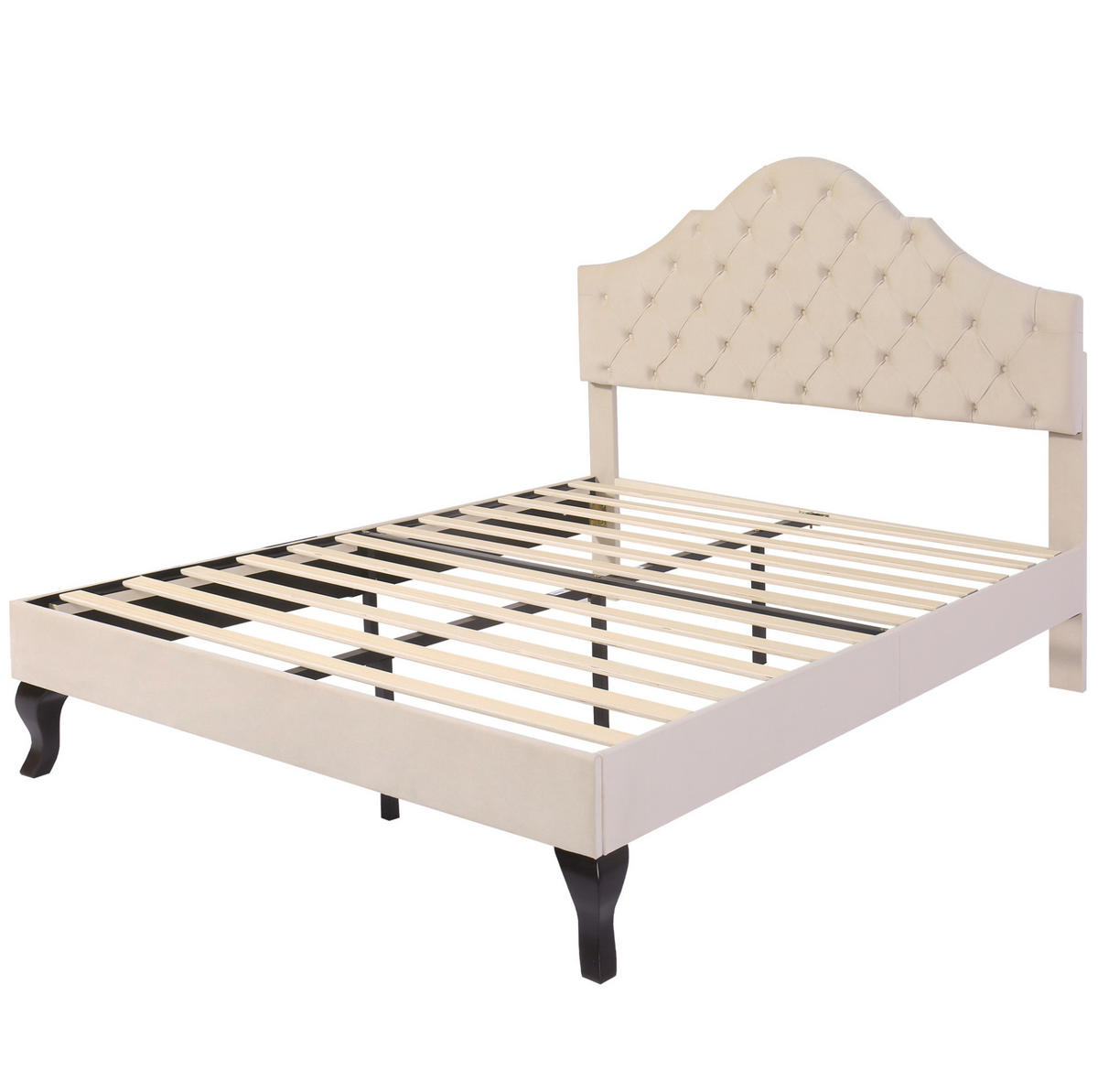 POLSTERBETT mit verstellbarem Kopfteil 140x190 cm Samt Off-White - Beige, Holzwerkstoff (140/190cm) - Beauniv